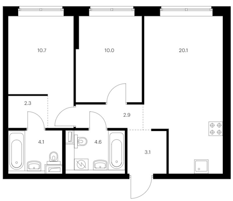 2-комнатная квартира 57.8 м², 1/12 эт., ЖК «Шкиперский 19»